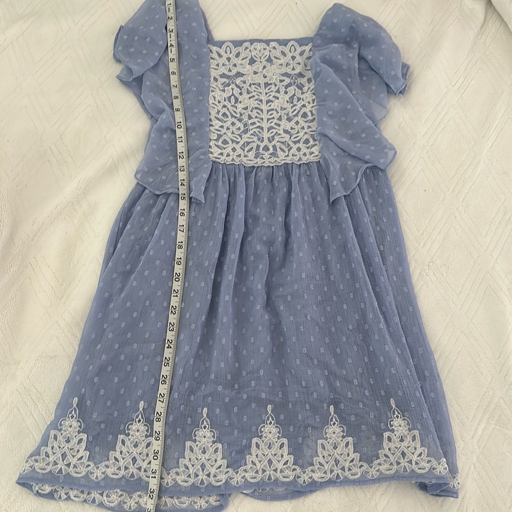Girls blue white embroidered dress.